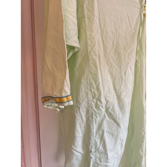Light Green Blue Moon Cotton Tunic Top With Lace-Up Front & Embroidered Sleeves - Picture 3 of 6